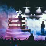 people standing on white stairs